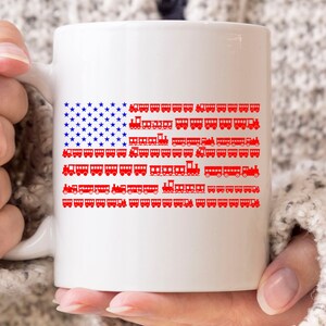 American Flag Train Mug, Train Operator Coffee Mug, Passenger Train Driver, Railroad Car, Railroad Locomotive Engineer, US Flag, July 4th