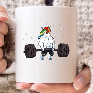 Unicorn Weightlifter Mug, Weightlifting Unicorn Gift Idea For Gym Coach and Fitness Instructor, Bodybuilder Lifting Barbell Coffee Cup