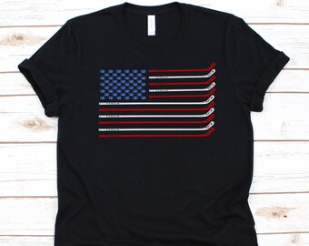 Hockey US Flag Shirt, Independence Day, 4th Of July, American Flag Design, Hockey Lovers T-Shirt, Hockey Graphic, Hockey Pluck, Hockey Stick