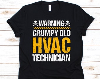 Warning Grumpy Old HVAC Technician Shirt, Gift For Aircon Technician, Air Conditioning, Heating, Ventilation, Funny ACU Tech, Skull Graphic