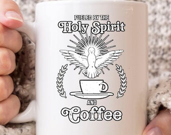 Powered By The Holy Spirit And Coffee Mug, Faith Coffee Cup For Pastors And Christian Believers, Religious Gift For Faithful Men And Women