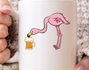 Flamingo Beer Mug, Cute Pink Flamingos Coffee Cup For Beer Alcohol Drinker, Funny Beer Drinking Gift Idea For Flamingo Lovers
