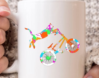 BMX Kattenmok, Grappige Kat op een kop van de Fietskoffie voor de Vrouwen van mannen, leuk het idee van het fietsengift voor de eigenaar van de kattenminnaars, Kitty berijdende fietsmok