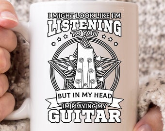 In My Head I'm Playing My Guitar Mug, Funny Guitar Coffee Cup For Electric Acoustic Bass Player Teacher, Gift For Men And Women