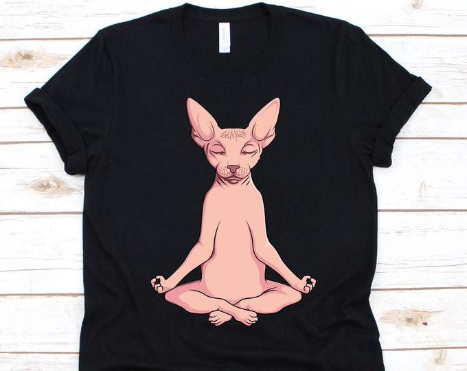 Meditating Sphynx Cat Shirt, Gift For Men And Women Cat Lovers, Sphynx Cat Design, Canadian Sphynx Graphic, Hairless Cat Shirt, Cat Breed