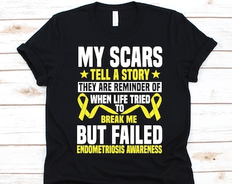 My Scars Tell A Story Shirt, Endometriosis Awareness Gift, Endometrium Survivor, Yellow Ribbon Design, Endo Fighter, Endo Support Shirt
