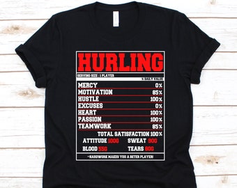 Camiseta de información nutricional de Hurling, Regalo para hurlers, Gráfico de juegos gaélicos, Camisa de los amantes de Hurling, Diseño de jugadores de hurling, Camiseta deportiva irlandesa