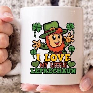 I Love My Little Leprechaun Mug, Funny Irish Coffee Cup For Shenanigan Men Women, Leprechaun Shamrock Hockey Mug Gift For Proud Irish