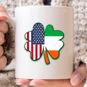 USA Ireland Flag Mug, Funny American Irish Coffee Cup For Shenanigan Men Women,Leprechaun Shamrock Pirate Gift,Lucky Clover America Irishman