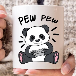 Pew Pew Gamer Panda Mug, Funny Gaming Coffee Cup For Gamer Men Women, Cute Video Game Gift Idea For Gamers And Panda Lovers