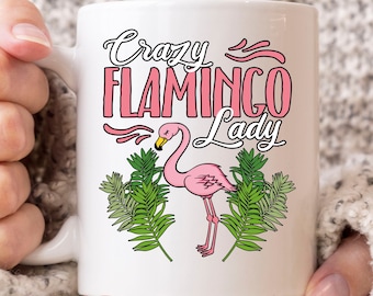 Crazy Flamingi Lady Mug, Cute Pink Flamingo Coffee Cup Present For Women, Cute Gift Idea For Flamingo Girls And Lovers, Flamingos Mug