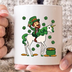 Unicorn Leprechaun Mug, St. Patricks Day Irish Coffee Cup For Magical Unicorn Lover, Leprechaun Shamrock Gift For Unicorn Rainbow Fans