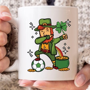 Leprechaun Soccer Mug, Funny Irish Coffee Cup For Shenanigan Men Women, Shamrock Soccer Gift For Soccer Player Coach, Proud Irish Mug
