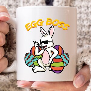 Egg Boss Mug, Cute Easter Bunny Egg Hunting Coffee Cup For Men Women, Funny Easter Basket Decoration For Easter Egg Hunter