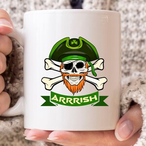 Arrrish Pirate Mug, Funny Irish Coffee Cup For Lucky Shenanigan Men Women, Leprechaun Shamrock Pirate Gift For Proud Irish Irishmen