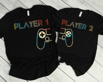 Spieler 1 Spieler 2 Shirt, süße paar Shirt, süße Gamer paar Geschenke für Freund Freundin, Videospiel passende T-Shirt für Männer Frauen