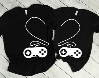 Controller Heart Shirt, Cute Couple Shirt, Sweet Gamer Couple Gifts For Boyfriend Girlfriend, Video Game Matching T-Shirt For Men Women