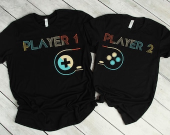 Player 1 Player 2 Shirt, Cute Couple Shirt, Sweet Gamer Couple Gifts For Boyfriend Girlfriend, Video Game Matching T-Shirt For Men Women