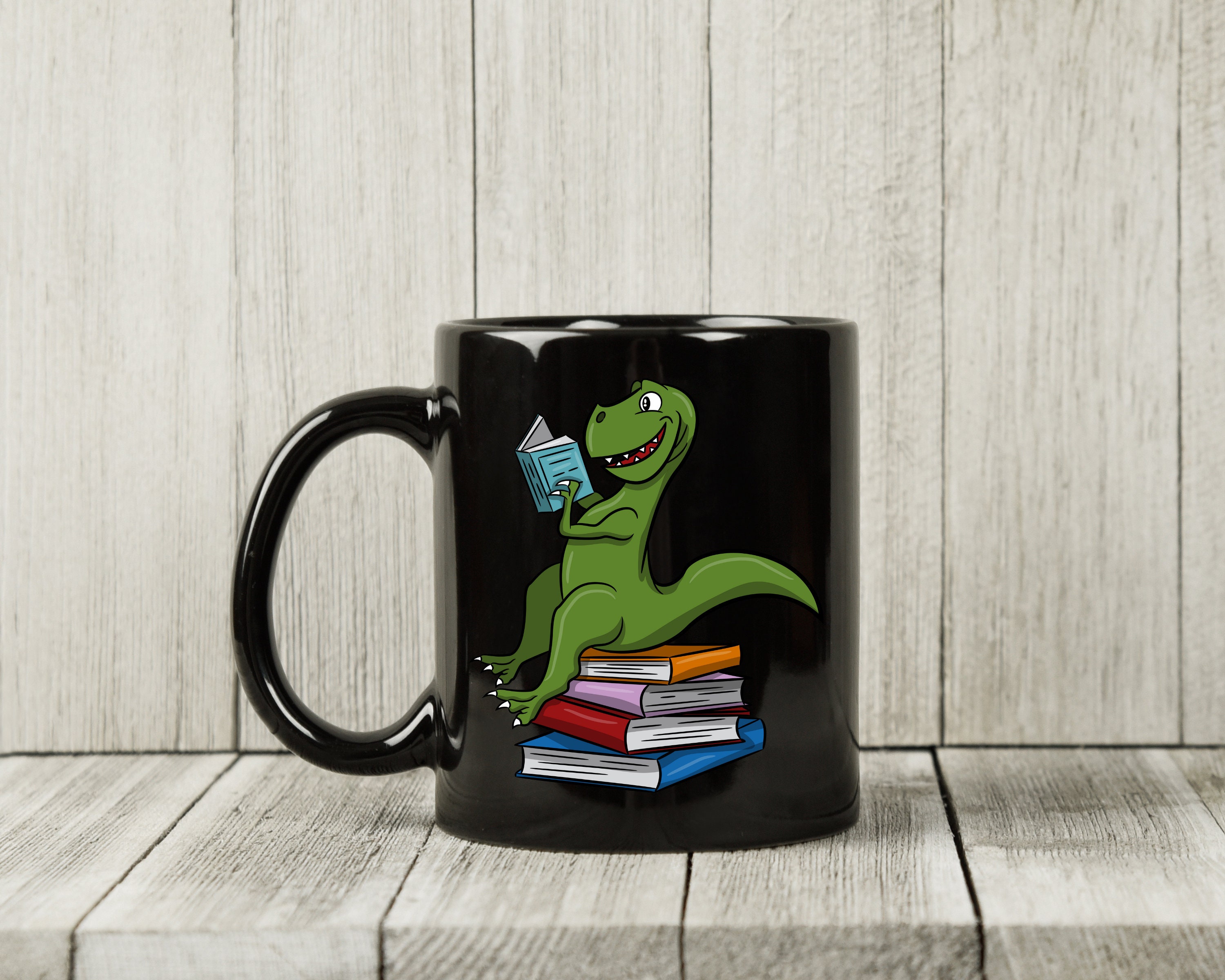 Reading Dinosaur Mug, Tyrannosaurus Rex Bookworm Gift for Teachers and ...