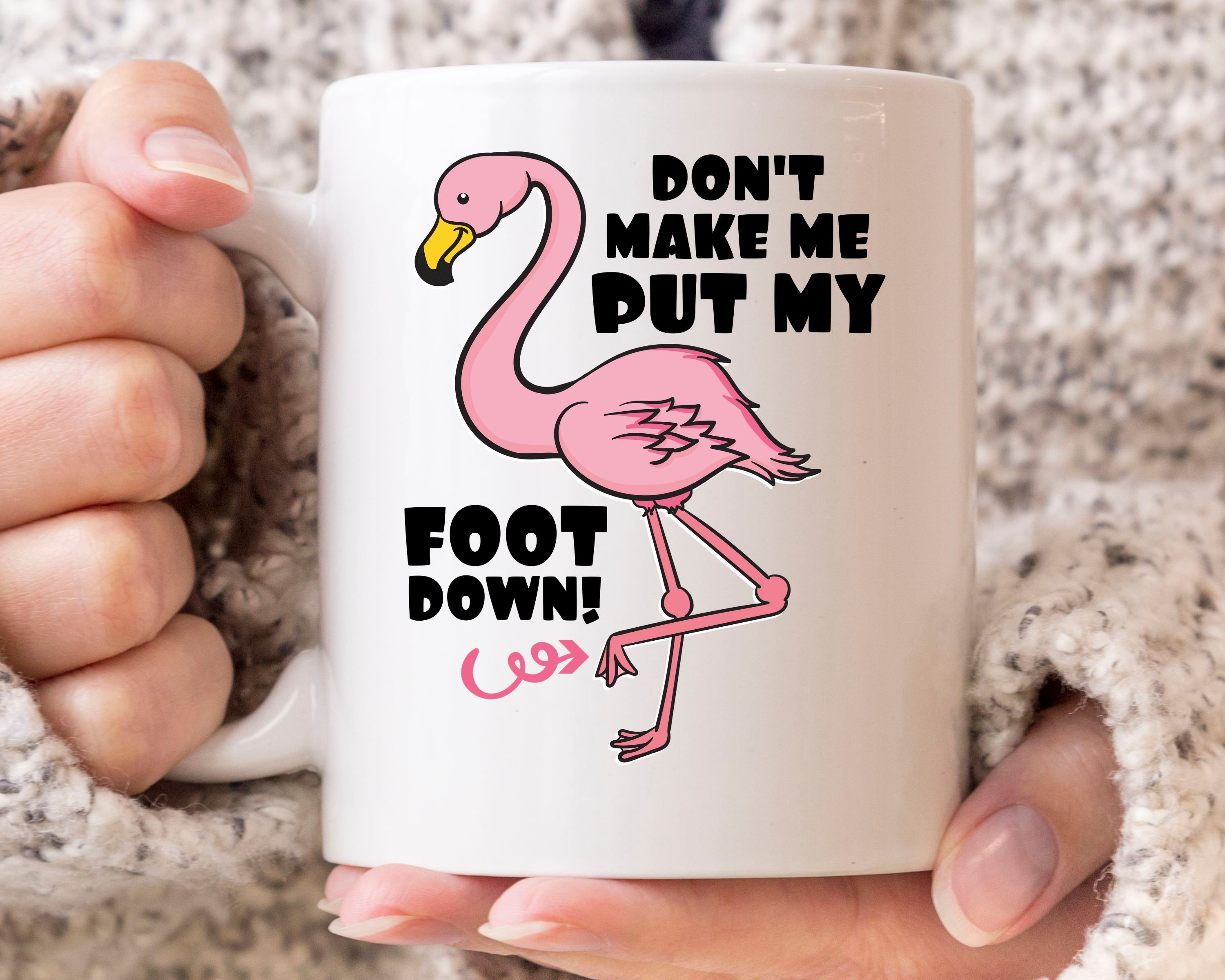 Don't Make Me Put My Foot Down Mug, Cute Pink Flamingo Coffee Cup Present For Women, Cute Gift Idea For Flamingo Girls And Lovers