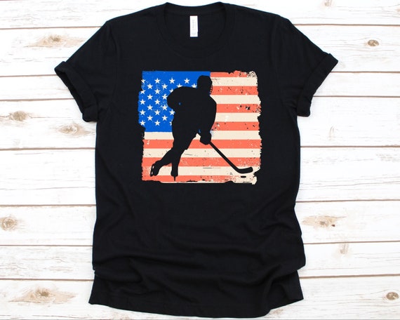 Distressed American Canada Flag Hockey T-Shirt Hockey Lovers Distressed American Canada Flag Hockey T-Shirt Hockey Lovers
