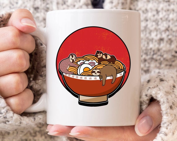 Ramen Sloth Mug, Funny Chopstick Noodles Coffee Cup For Ramen Lovers , Cute Japanese Ramen Noodle Sloth Gift Idea For Men And Women