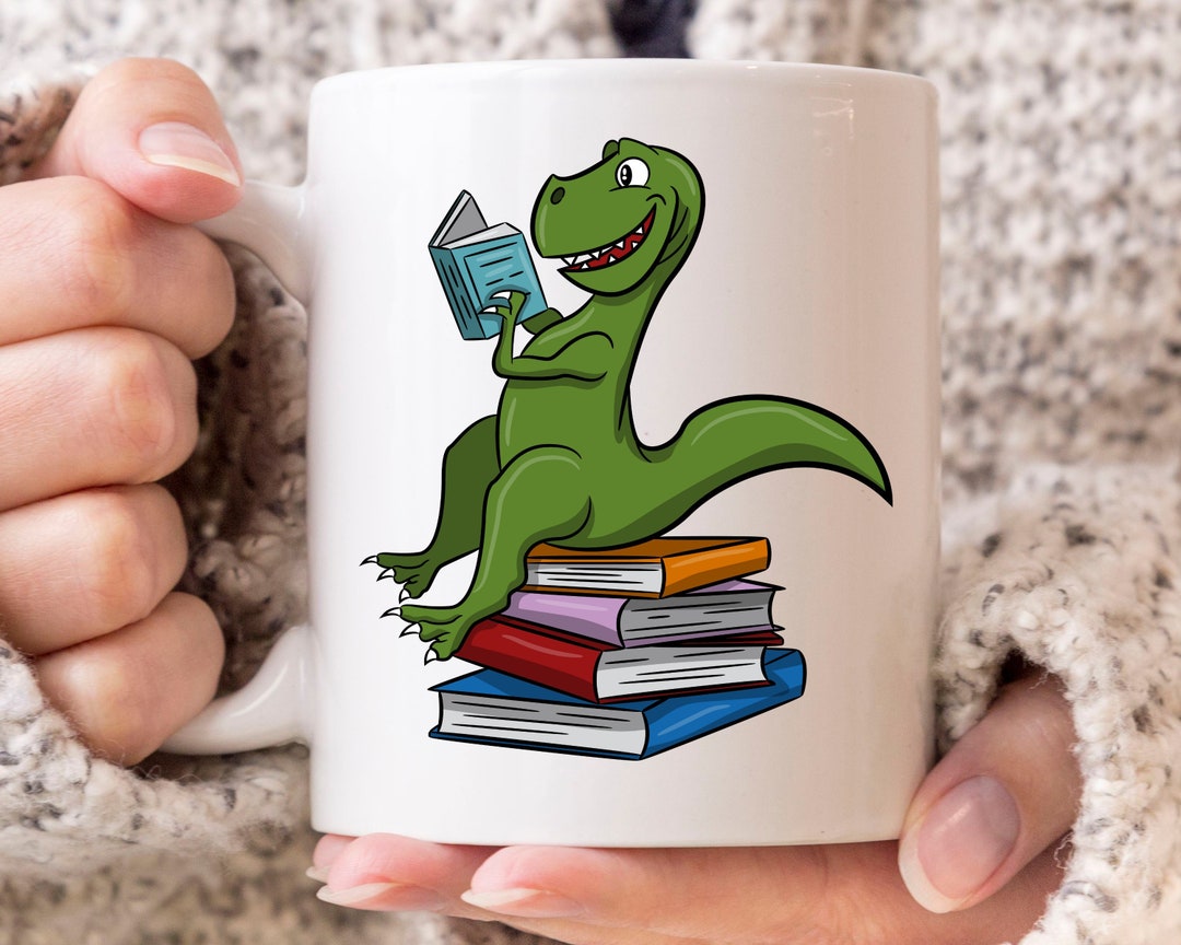 Reading Dinosaur Mug, Tyrannosaurus Rex Bookworm Gift for Teachers and ...