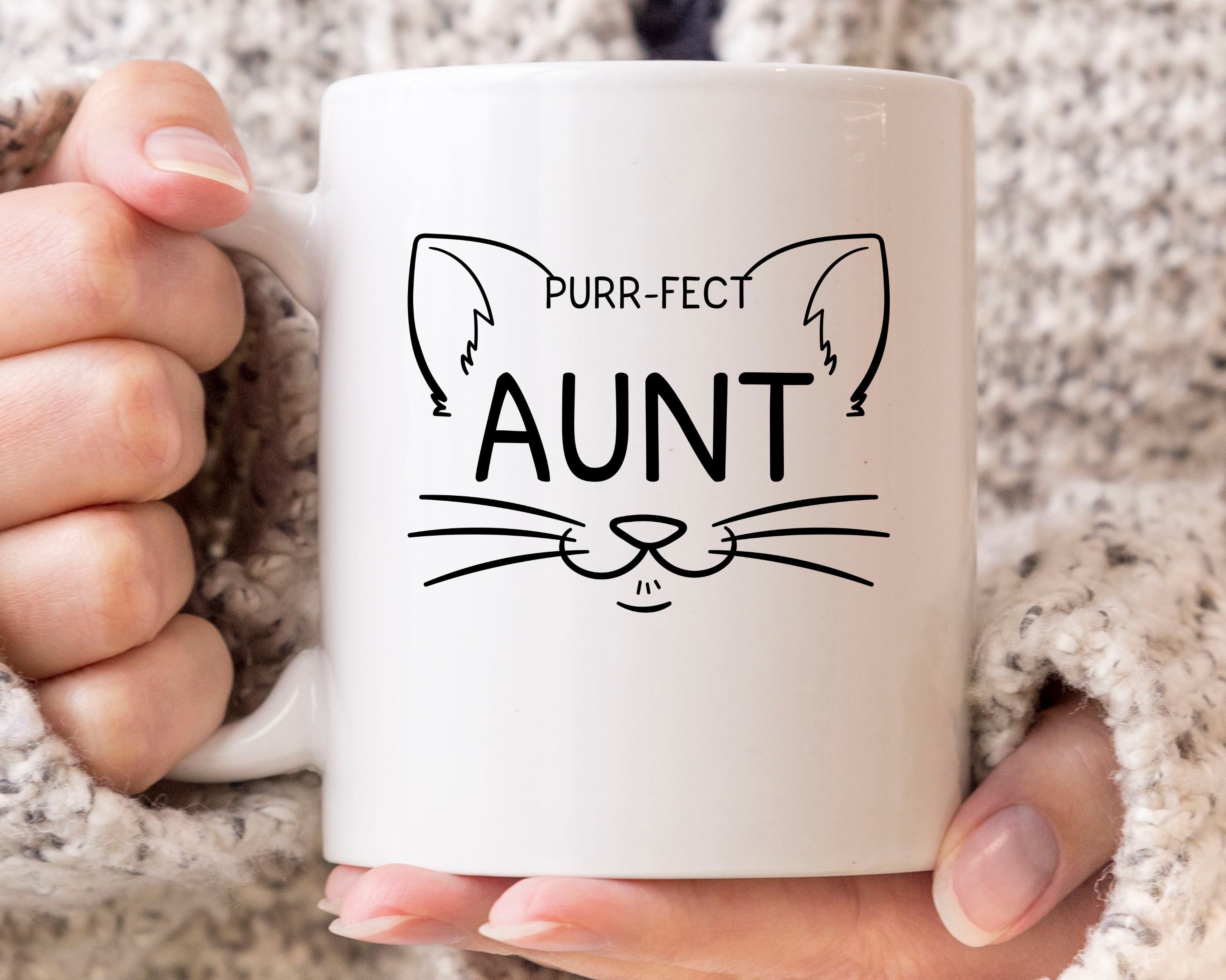 Purr-fect Aunt Mug, Funny Cat Lover Coffee Cup For Aunts, Cute Kitty Mug For Women, Cute Purry Cat Owner Gift Idea For The Best Aunt