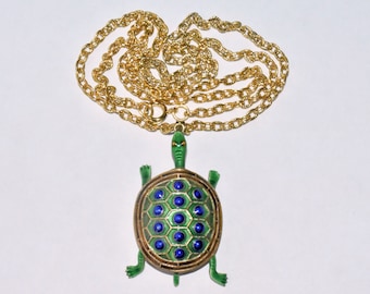 Antique Chinese Gold Gilt Silver Enamel Turtle Pendant with Necklace