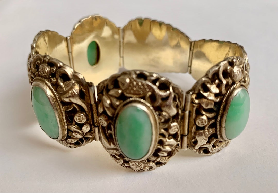 Superb Antique Art Deco Chinese Gold Gilt Silver Repousse