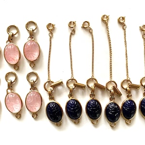 12 Pcs Vintage Czech Glass Scarab Beads Extension Link Clasp & Parts with Gold Plated Metal