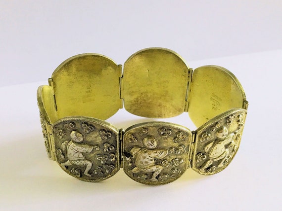 Antique Art Deco Chinese Gold Gilt Silver Repouss… - image 5