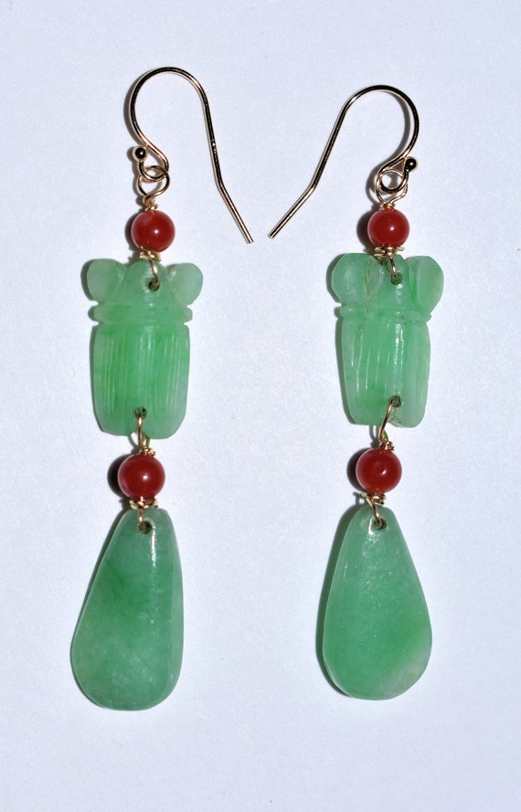 Vintage Chinese 14K Gold Rich Apple Green Jadeite… - image 2