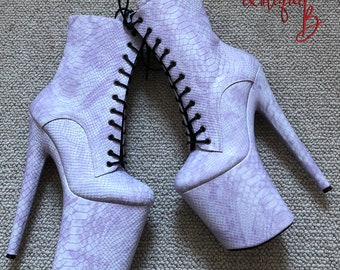 Snake Print Exotic Pole Dance Schoenen / Pole Dancing Enkellaarzen - 8 inch