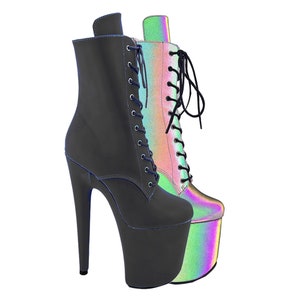Reflective Exotic Pole Dance Shoes Ankle Boots - 8 inch