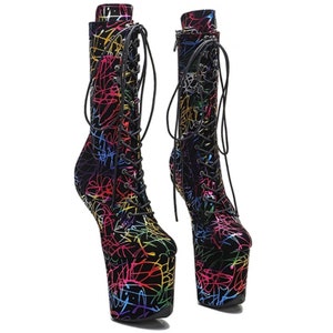 Heelless Exotic Pole Dance Shoes Mid Calf Graffiti Boots - 8 inch - Size Eu41