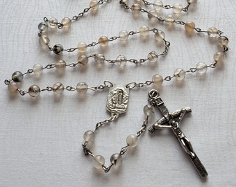 Our Lady of Lourdes Rosary | Catholic Marian Rosary with Natural Rutilated Agate Gemstones | Handmade Prayer Beads