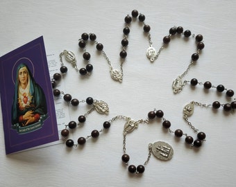 Coroncina dei Sette Dolori della Madonna con perline di legno scuro