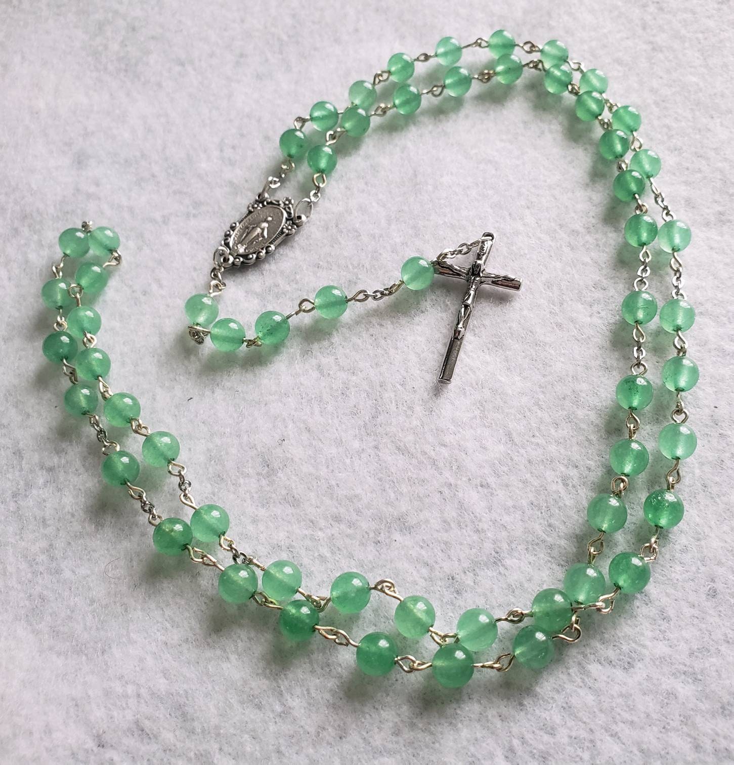 Green Aventurine Gemstone Bead Catholic Rosary With Miraculous - Etsy