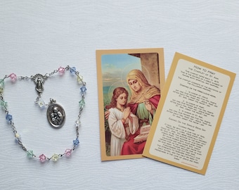 Coroncina cattolica / Coroncina di Sant'Anna con perline di cristallo Swarovski® e santino