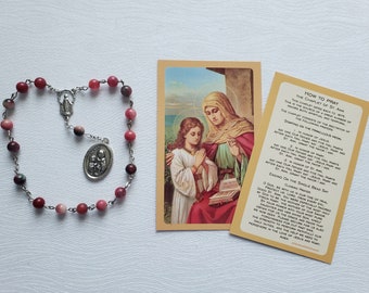 Coroncina di Sant'Anna / Rosario di Sant'Anna con perline di giada / Regalo cattolico per la nonna, patrona della chiesa, con bigliettino di preghiera