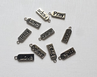 Inspirational Tag-style Charm Lot - Believe, Pray, Faith, Hope, Love - 12 Pack