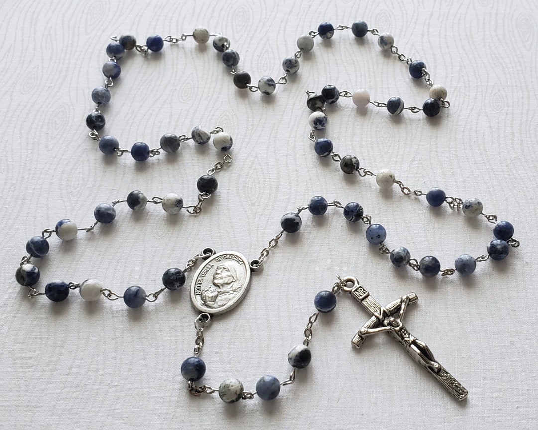 Catholic Rosary With Sodalite Gemstone Beads & Saint (mother) Teresa of ...