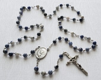 Sodalite Gemstone Bead Catholic Rosary with Saint Teresa of Calcutta Centerpiece