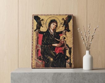 Madonna di Montevergine Icon-Style Devotional Panel | Handcrafted Catholic Sacred Art | Marian Prayer Corner Decor