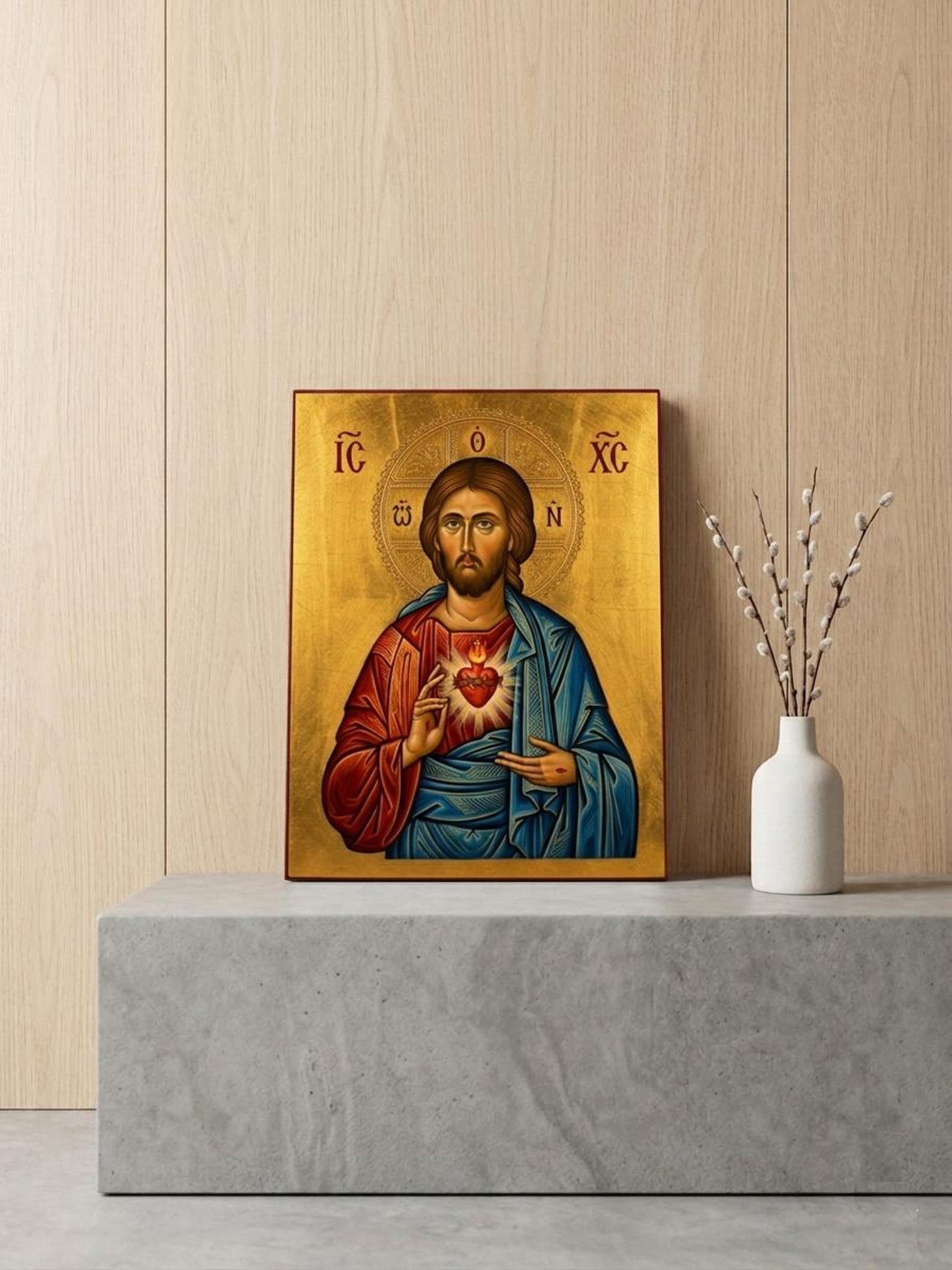 Sacred Heart of Jesus Icon Panel | Catholic Wall Art | Jesus Sacred Heart Devotional Icon | Religious Wood Panel | Christian Home Decor Gift