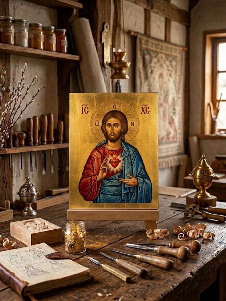 Rectangular Christian Images Sacred Heart of Jesus Icon Panel | Catholic Wall Art | Jesus Sacred ...