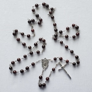 Garnet Bead Catholic Rosary with Miraculous Medal Centerpiece