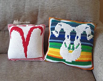 Mosaic CROCHET PATTERN Aries Cushion Cover, Zodiac Ram, temperature cushion pattern, PDF Digital Download