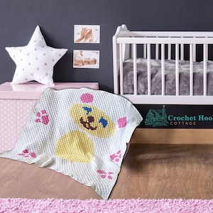 Baby Bear Blanket, crocheted 100% cotton baby blanket